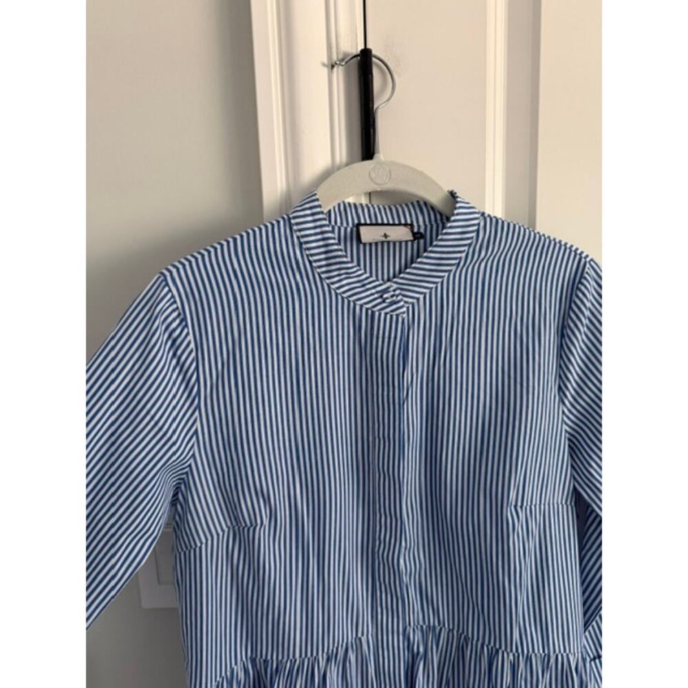 Tuckernuck NWOT Blue Stripe Royal Shirt Dress 3/4 Sleeve Tiered Mini Dress XS - Picture 6 of 11